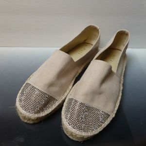 PARFOIC BEIGE ESPADRILLES BLING STUDS TOES